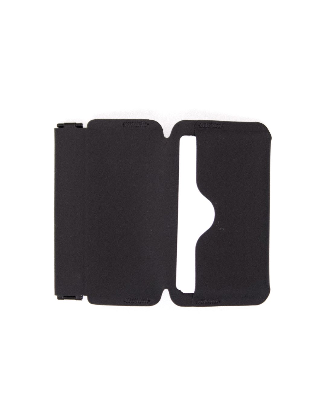 Wallet 01 laid open from above, card pocket and spring frame side by side